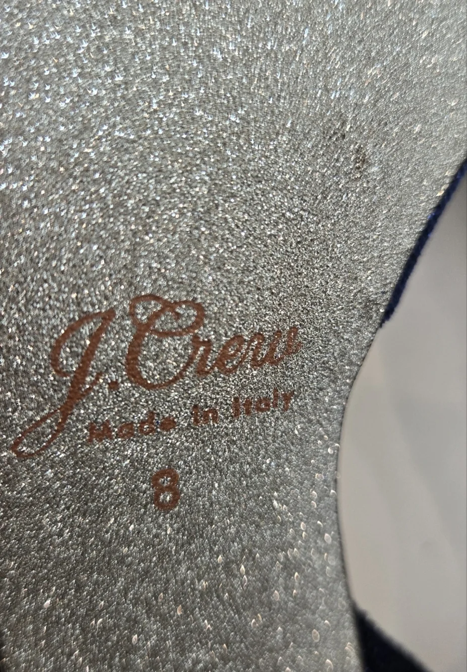 J. Crew Harlow Navy Velvet Ankle-Strap Block Heels Silver Glitter Heel